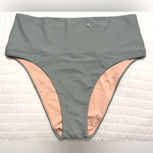 Madewell High-Waist Bikini Bottoms in Sage Green with Peach Lining